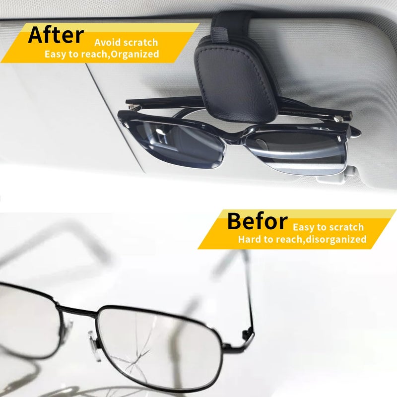 Yuoyar 2 Packs Sunglasses Holders for Car Visor - Magnetic Leather Sunglasses Holder and Ticket Card Clip - Car Visor Accessories (Beige) - Image 3